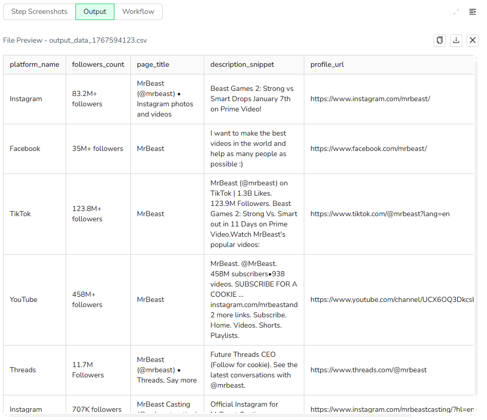 social searcher output