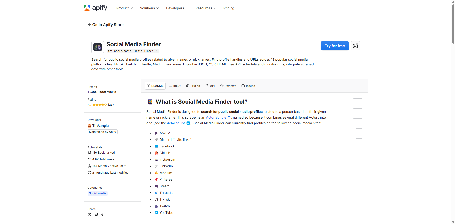Apify Social Media Finder