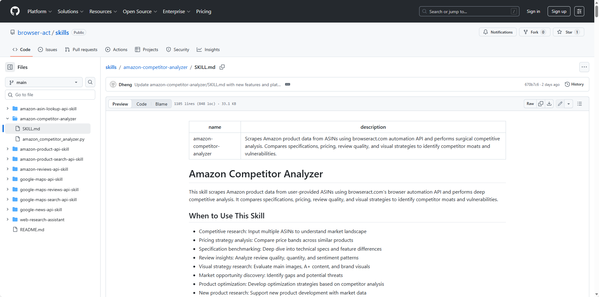 Amazon Competitor Analyzer skill for ai agent