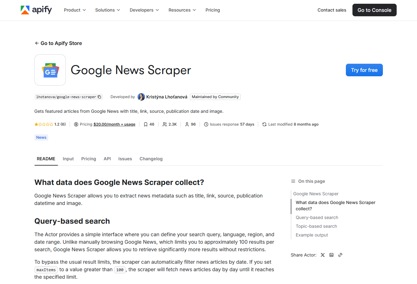 Apify how to scrape google news