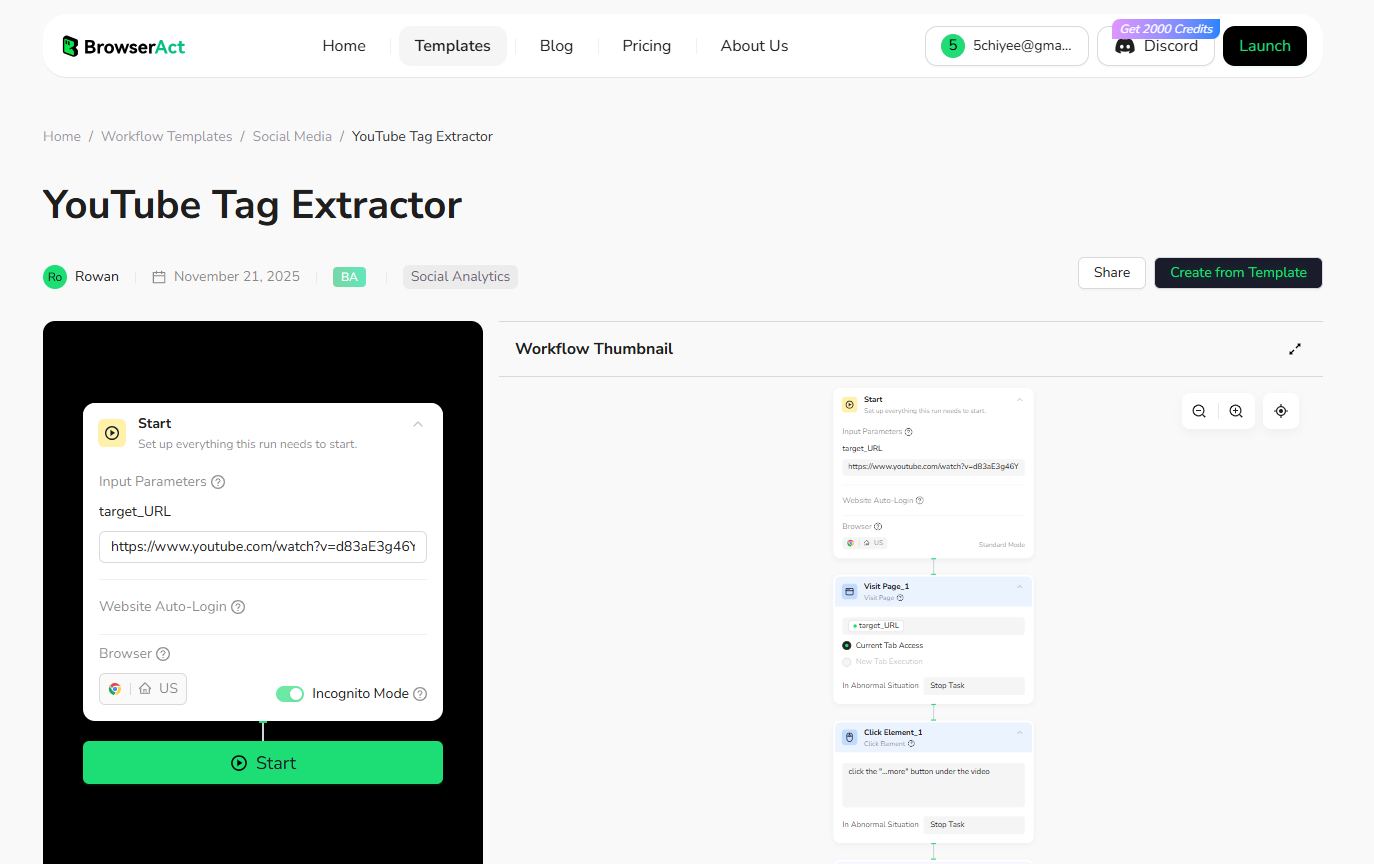 BrowserAct browseract youtube tag extractor