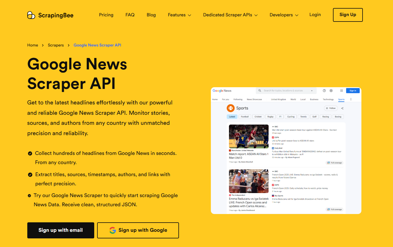 ScrapingBee google news scraper api