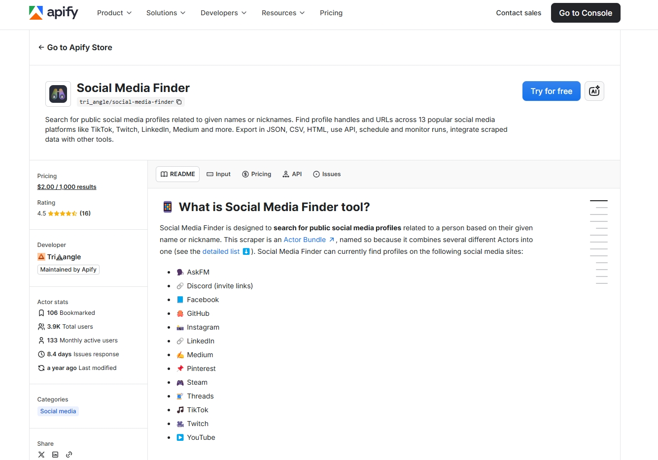 apify social media finder