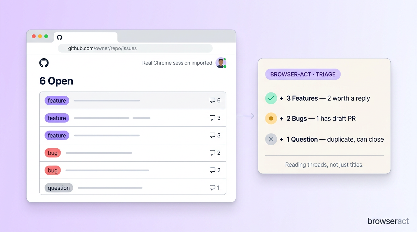Workflow 1 — Read your own logged-in GitHub issues with browser-act