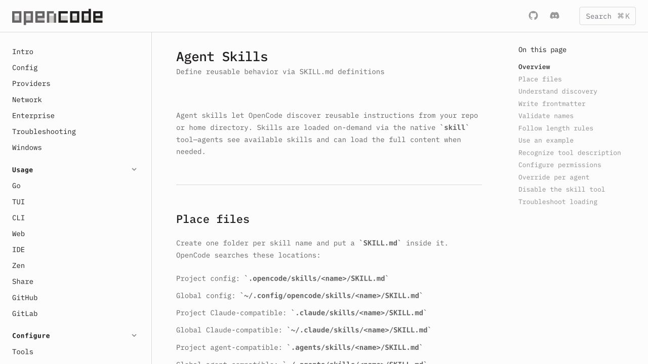 OpenCode Agent Skills documentation