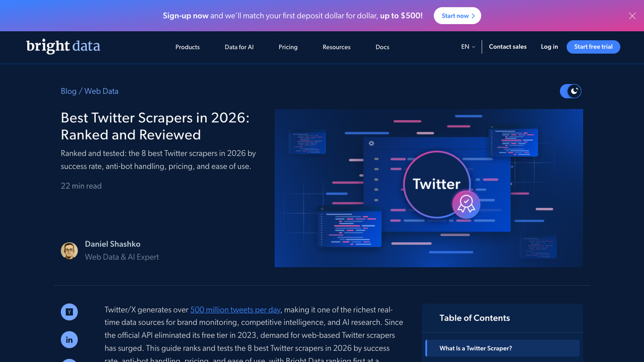 Bright Data official Twitter scraper comparison article