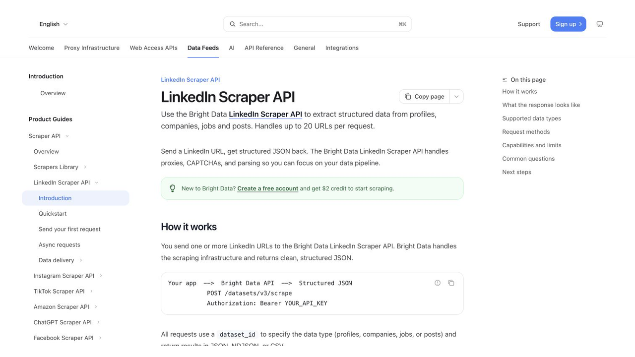 Bright Data official LinkedIn Scraper API documentation