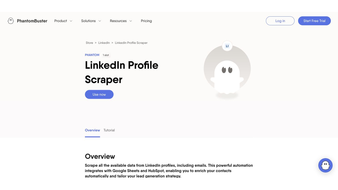 Official PhantomBuster LinkedIn Profile Scraper product page