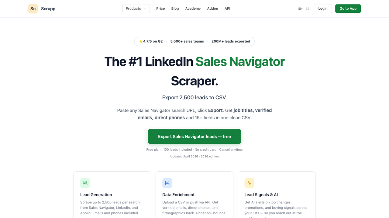 Official Scrupp Sales Navigator scraper product page
