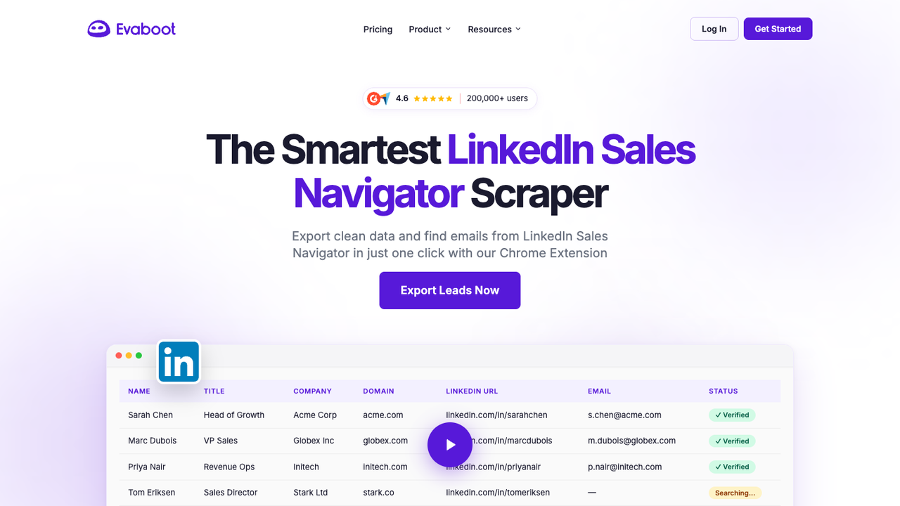 Official Evaboot Sales Navigator scraper product page