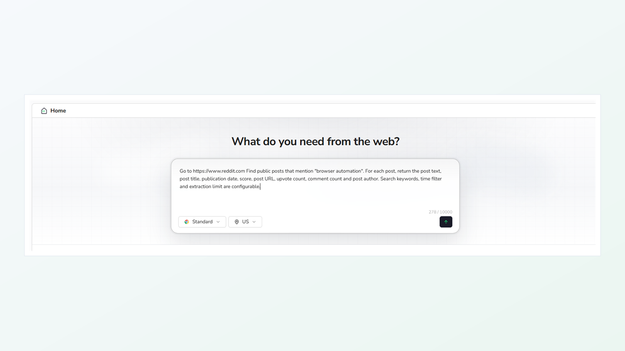 Input a Reddit post scraping task in BrowserAct
