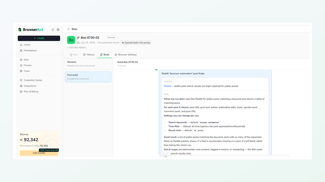BrowserAct build plan for a Reddit post scraper Bot