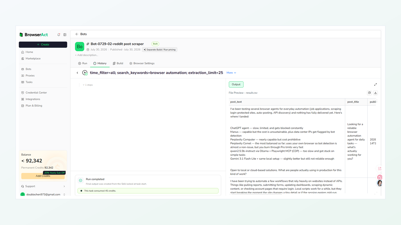 BrowserAct Reddit post scraper structured CSV output