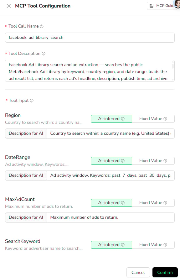 Edit Agent Built MCP Tool configuration