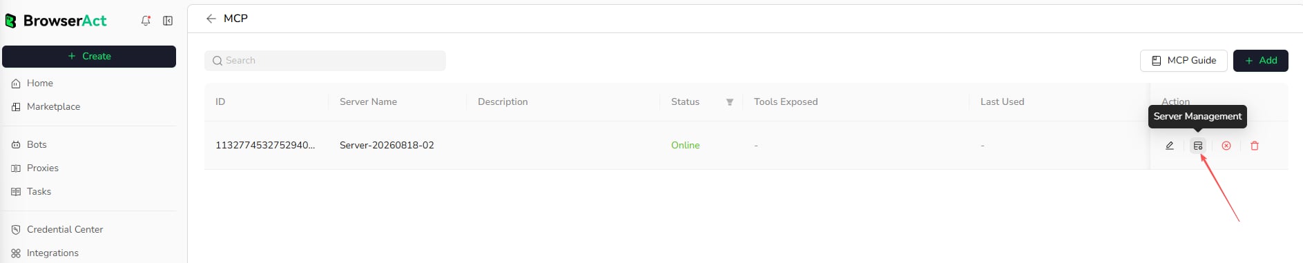 Open Server Management for the MCP Server
