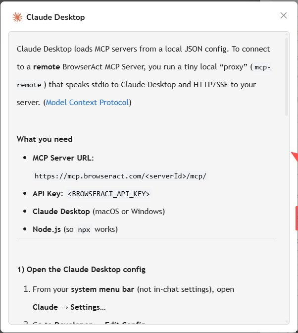 Open the setup guide for an MCP client
