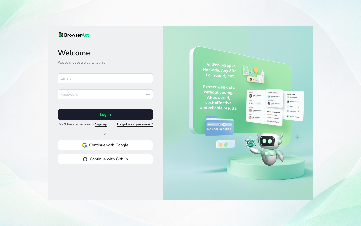 BrowserAct Agent page for prompt-first browser automation