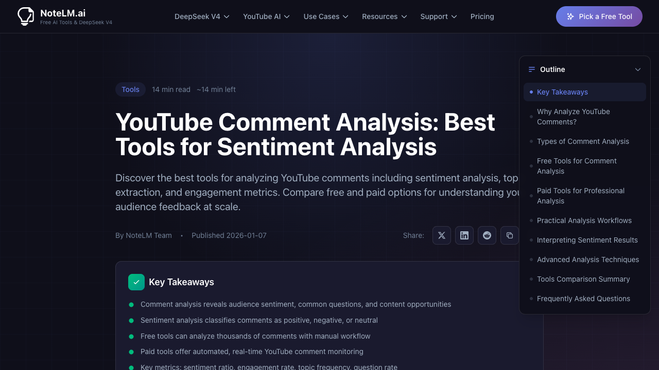 NoteLM YouTube comment analysis tools article on sentiment, topic modeling, and engagement metrics