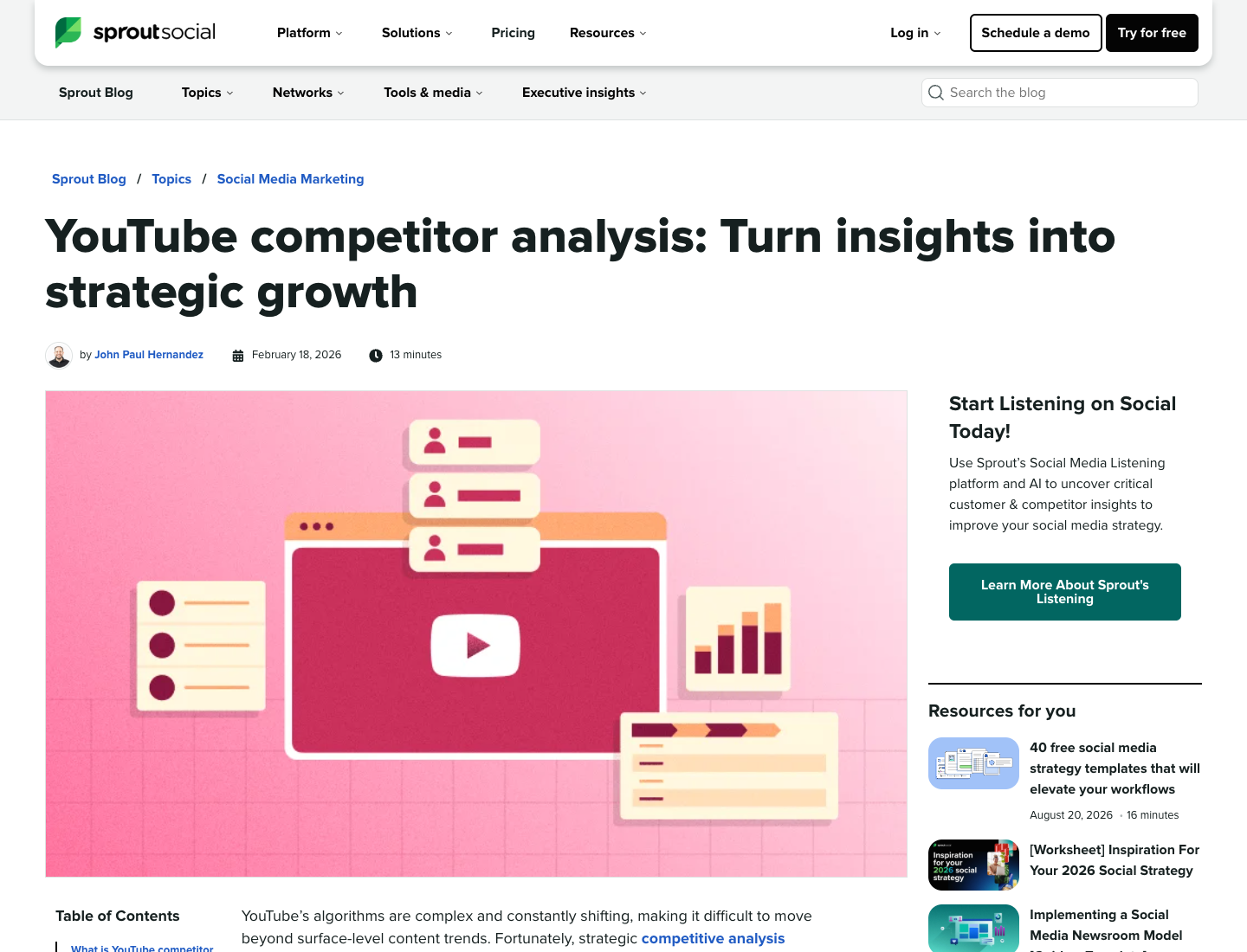 Sprout Social official YouTube competitor analysis guide screenshot