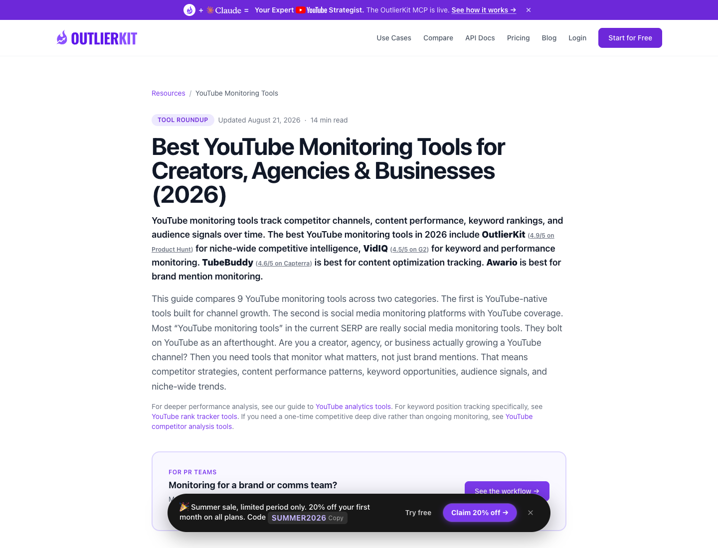 OutlierKit official YouTube monitoring tools guide screenshot