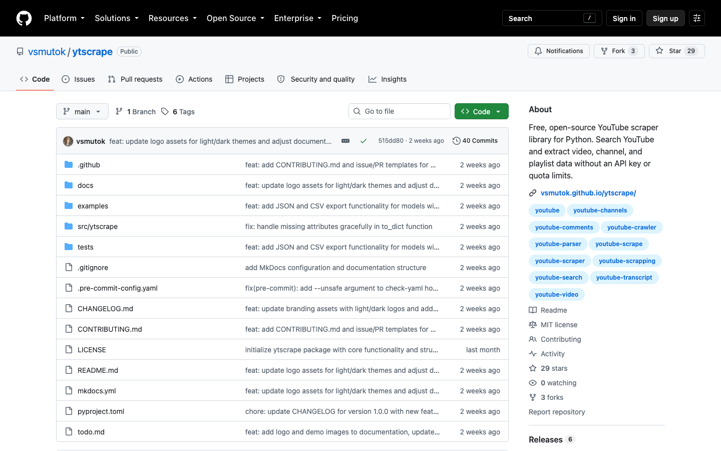 ytscrape GitHub repository page for a newer open-source YouTube scraper library