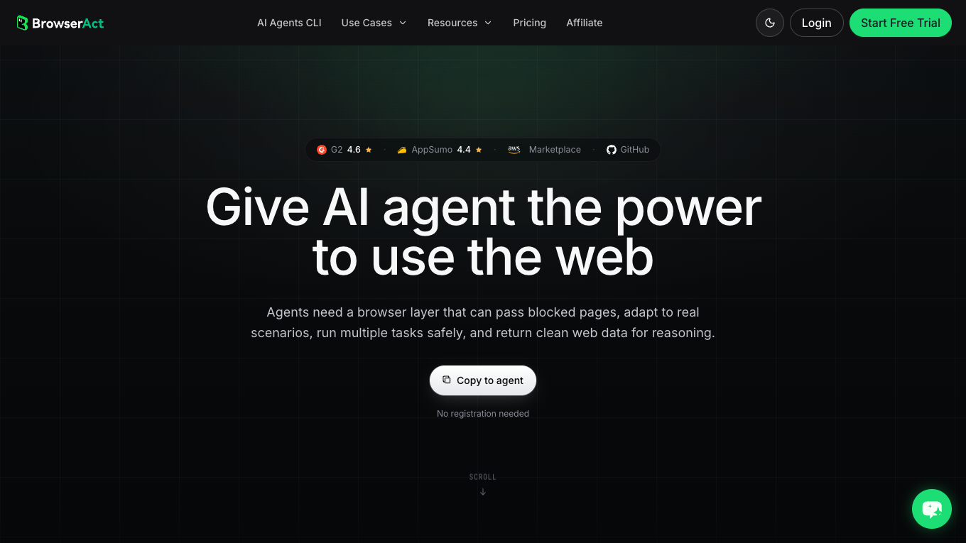BrowserAct CLI official page showing developer handoff for scheduled browser automation workflows