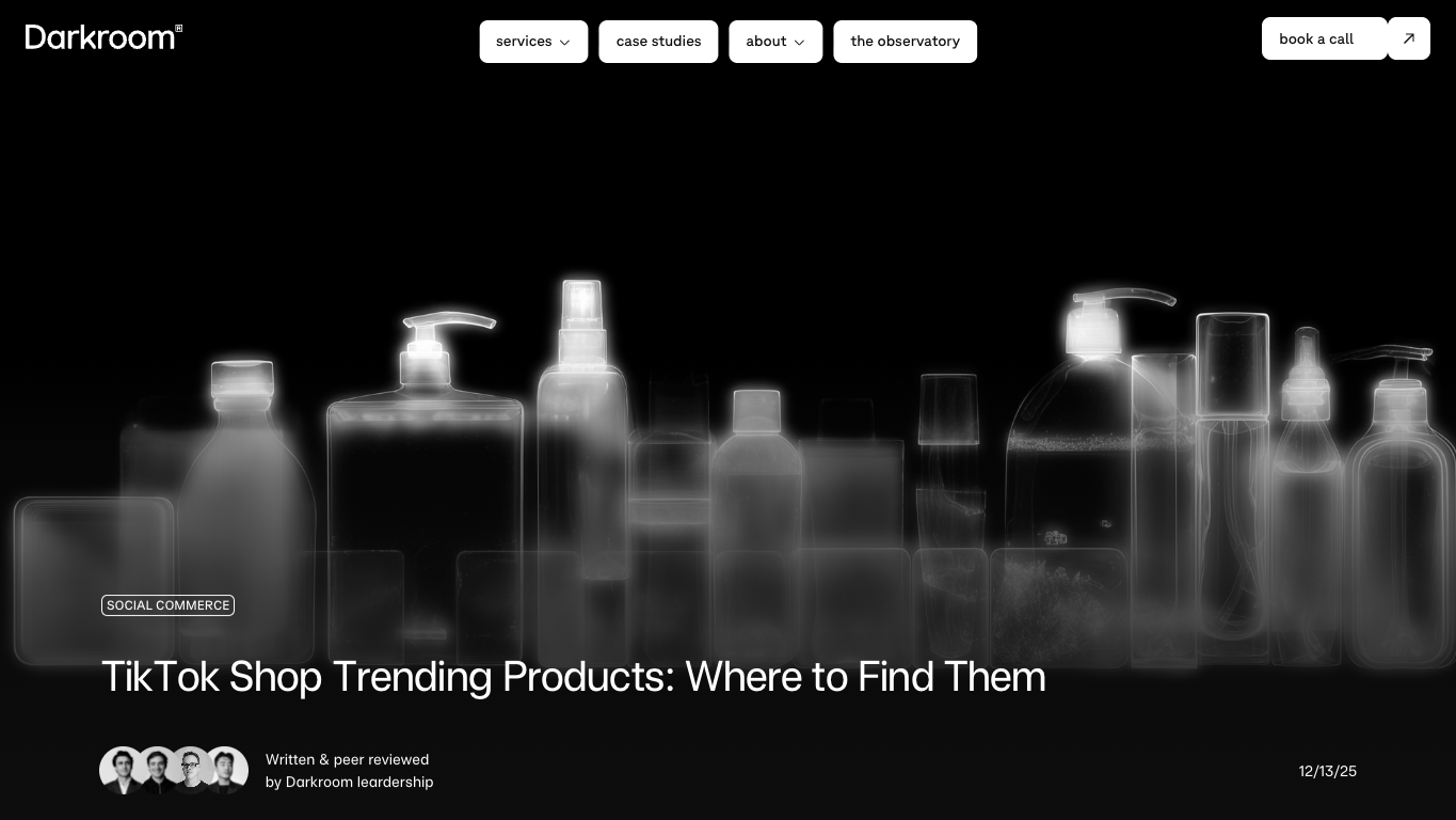 Darkroom article page about finding TikTok Shop trending products by source, region, category, and product signal