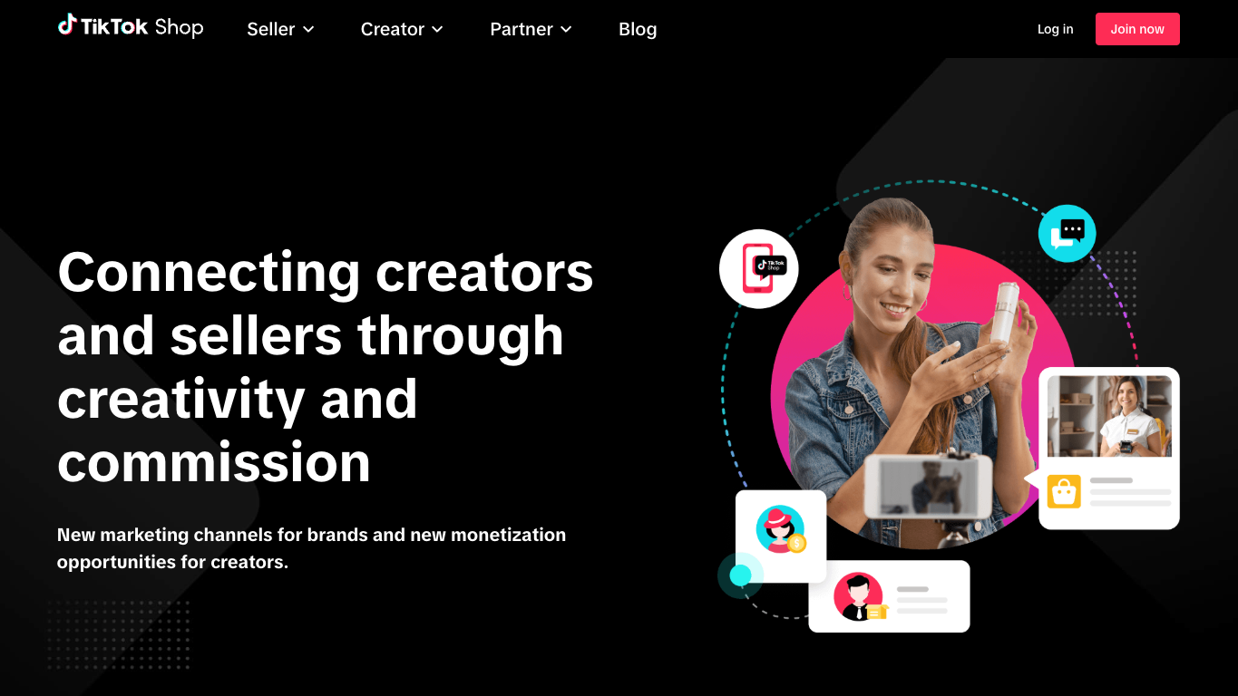 TikTok Shop official affiliate marketing page showing Open Collaboration and Target Collaboration positioning