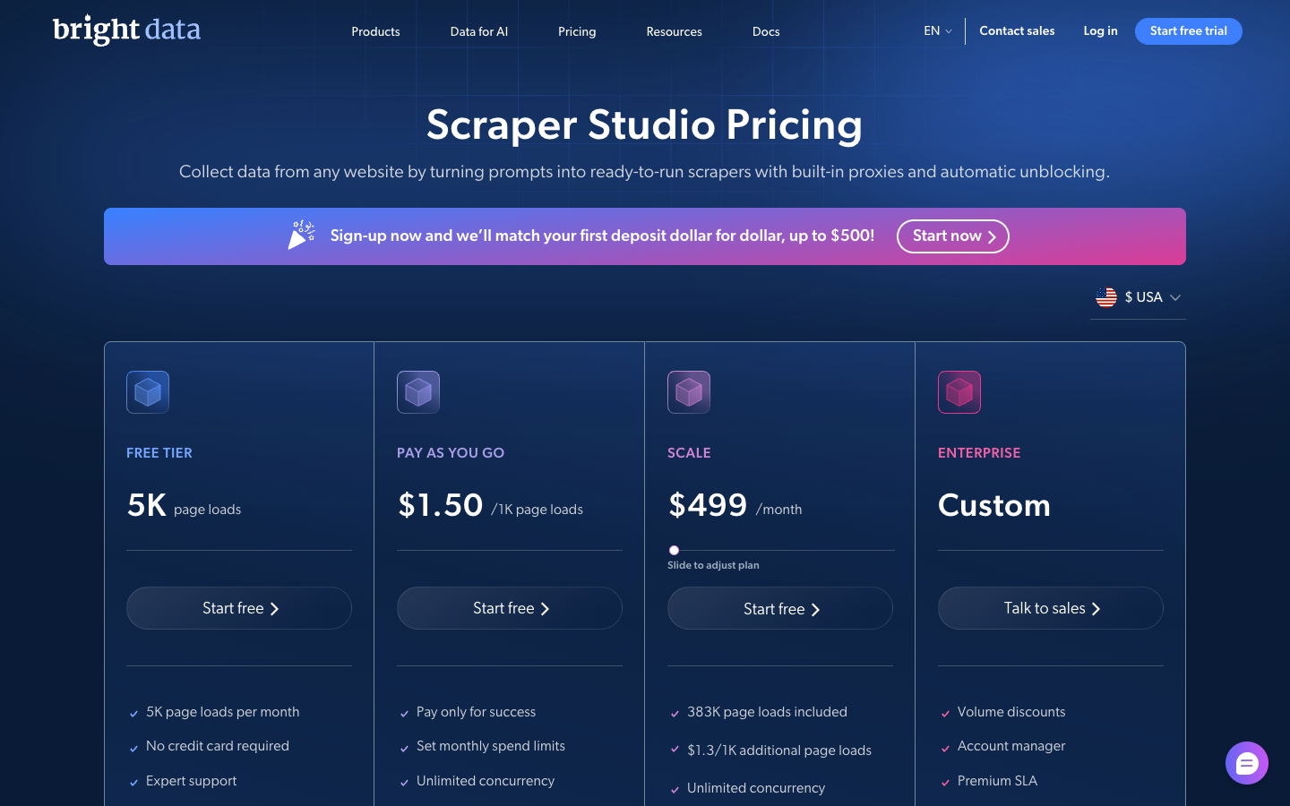 Bright Data official Scraper Studio pricing page