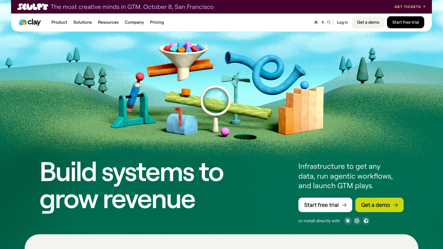 Clay official website showing its research and enrichment platform