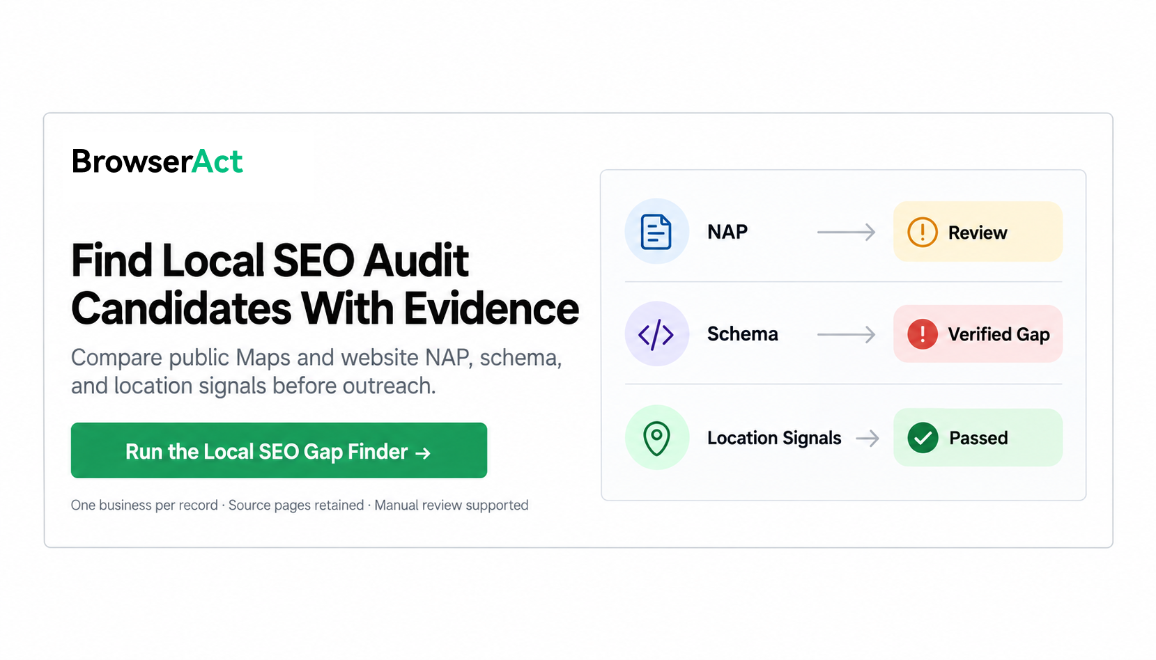 Run the Google Maps Local SEO Gap Finder to identify evidence-backed audit candidates