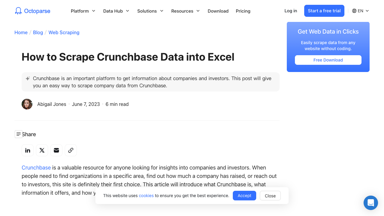 Octoparse tutorial showing how to configure a Crunchbase data extraction task