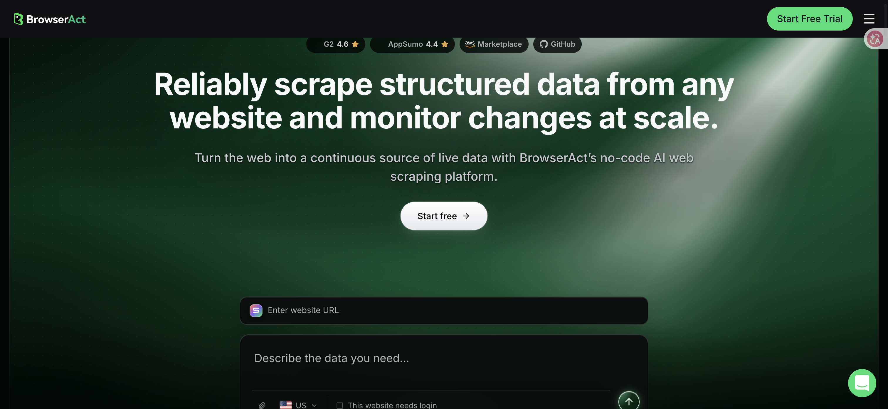 BrowserAct's current homepage describes a reusable website collection Bot