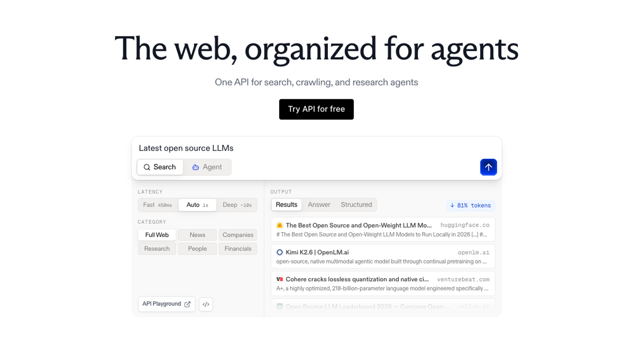 Exa search API screenshot