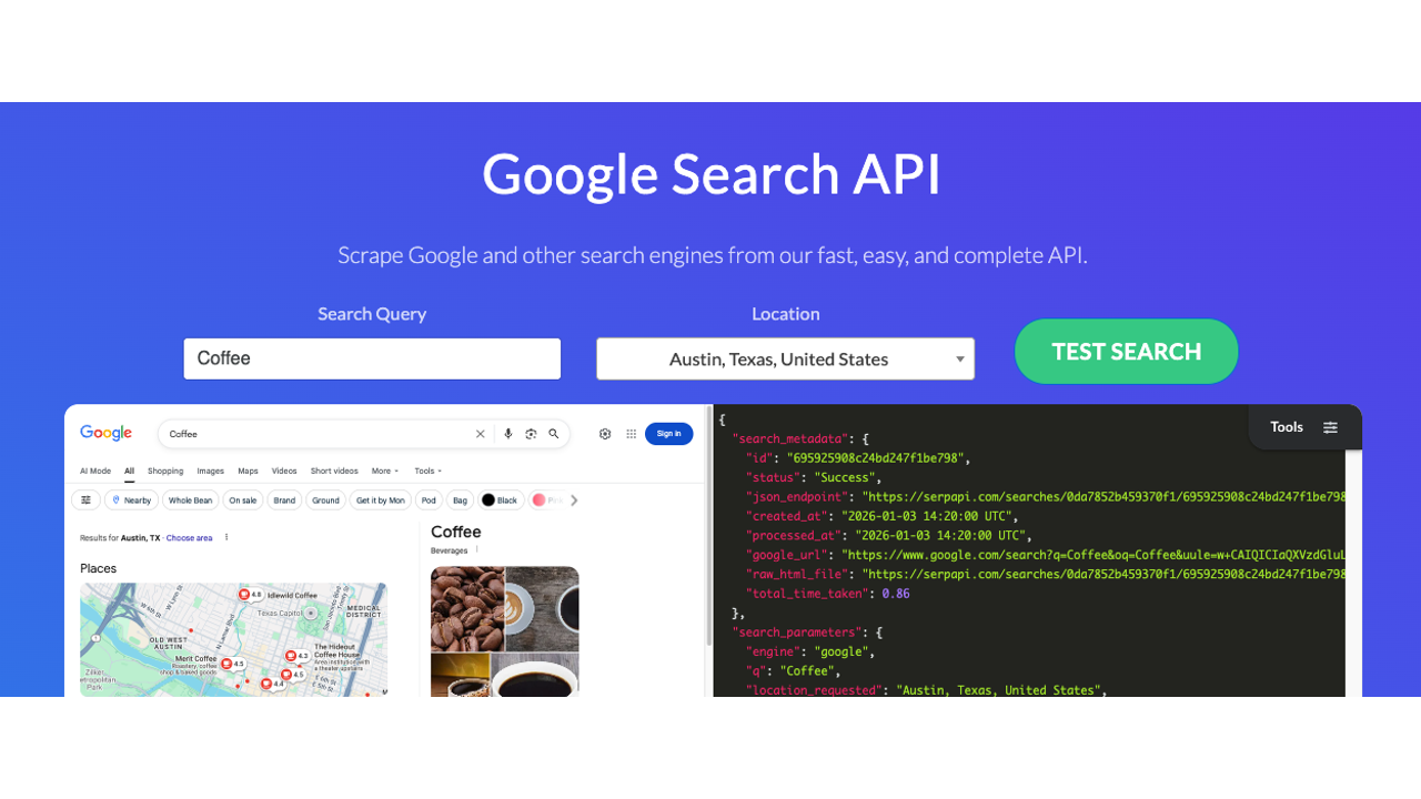 SerpAPI Google Search API screenshot