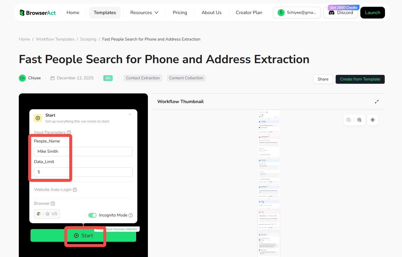 browseract scrape fast people search free to get fastpeoplesearch phone number and address