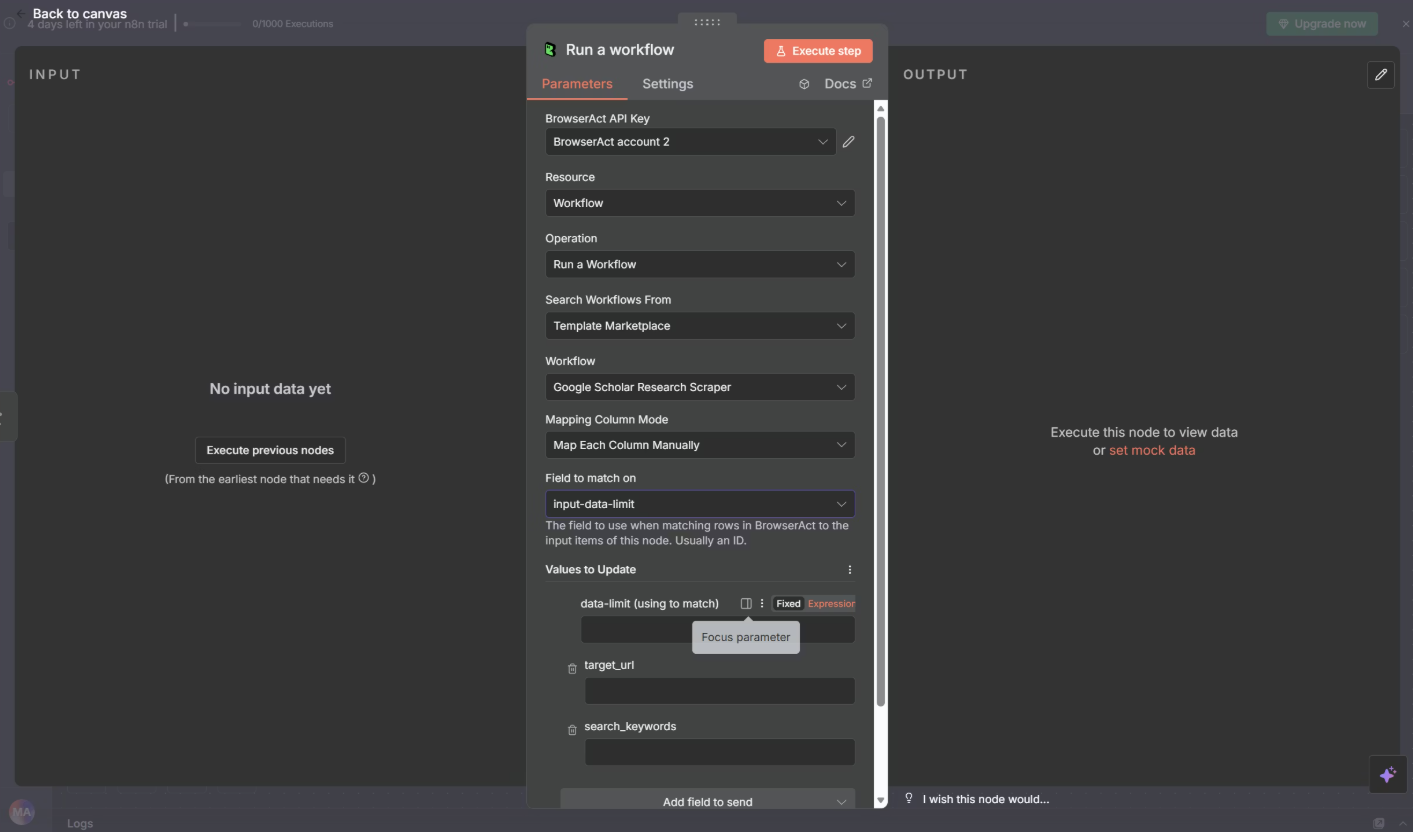 tiktok scraper setting up in n8n workflow
