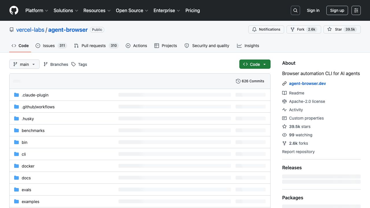 Official Vercel Labs Agent Browser GitHub project page