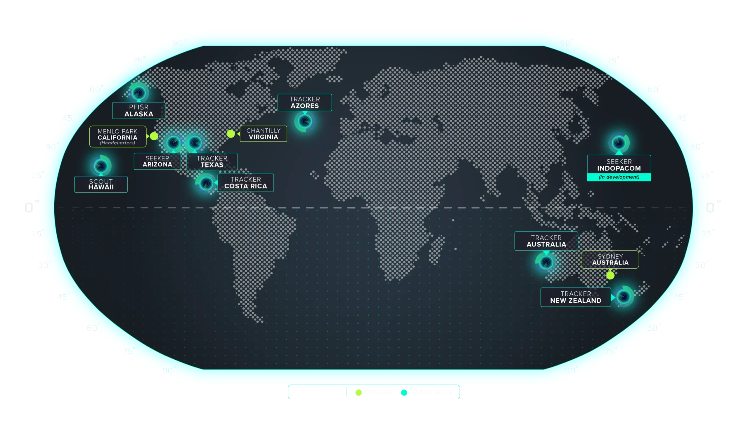LeoLabs global presence map, distinguishing office locations and radar sites. Source: LeoLabs.