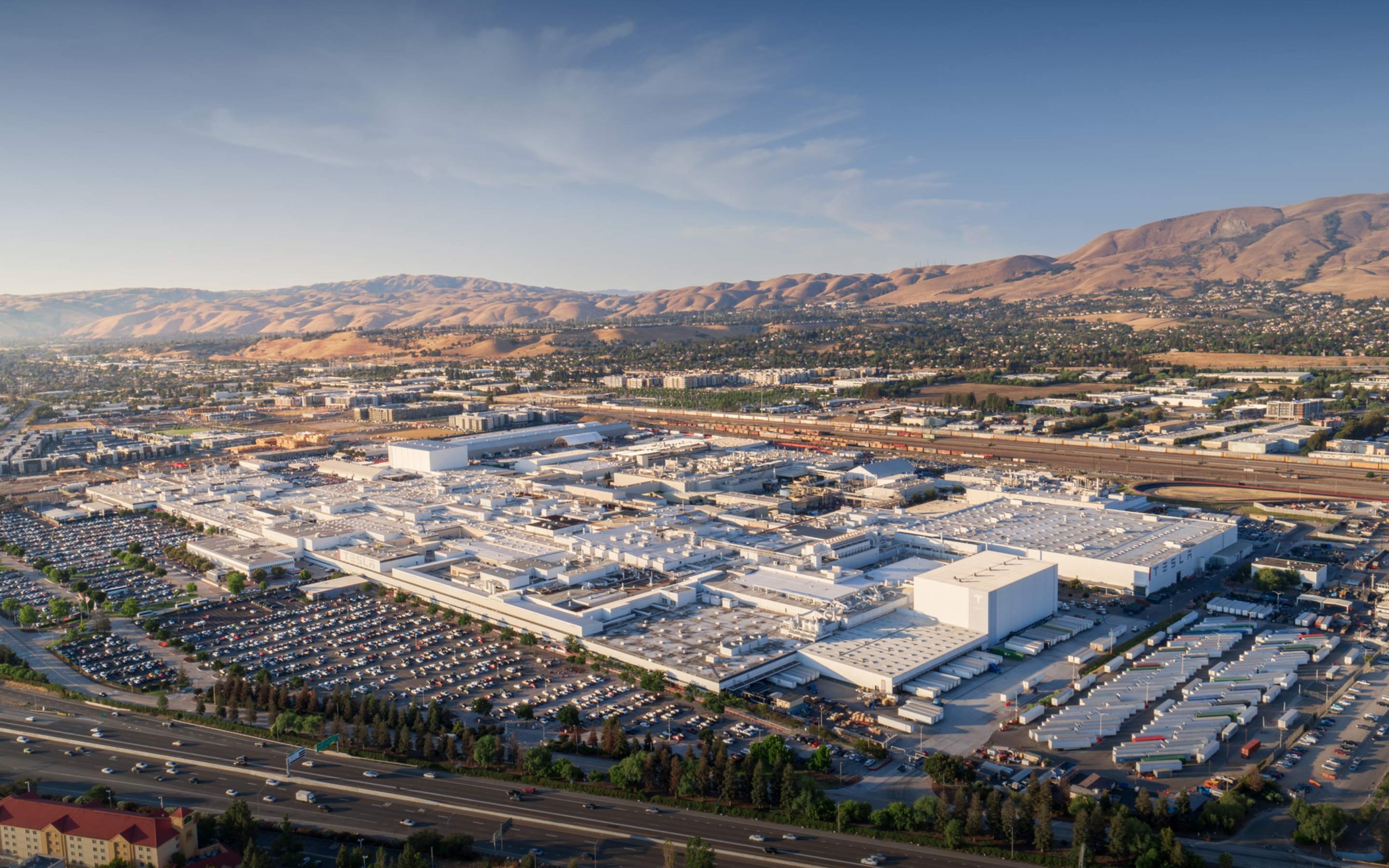 Aerial view of Tesla’s Fremont Factory in California