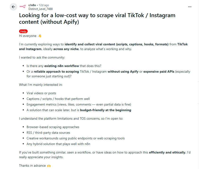 finding apify alternative tiktok scraper for n8n