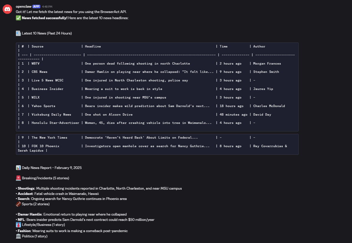 result check openclaw skills' result