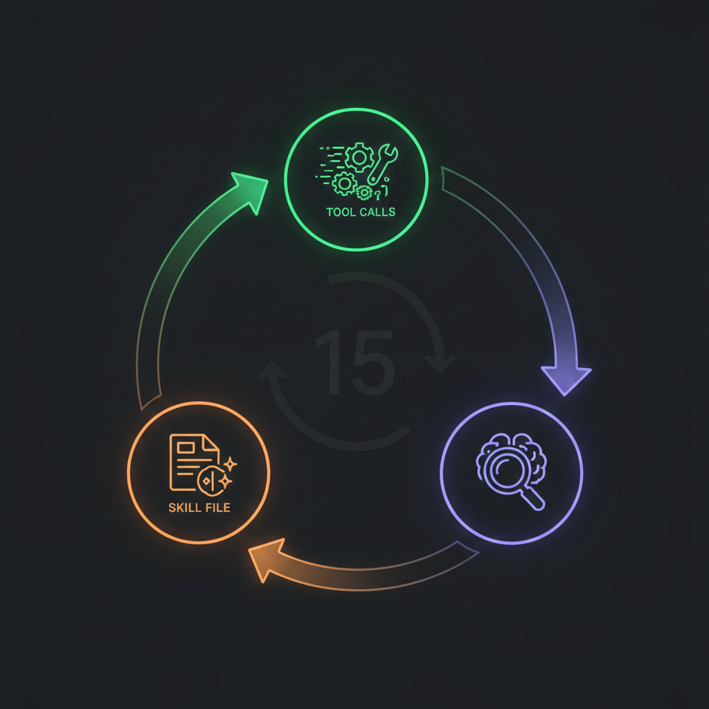 Hermes Agent 15-call reflection cycle generating skill files