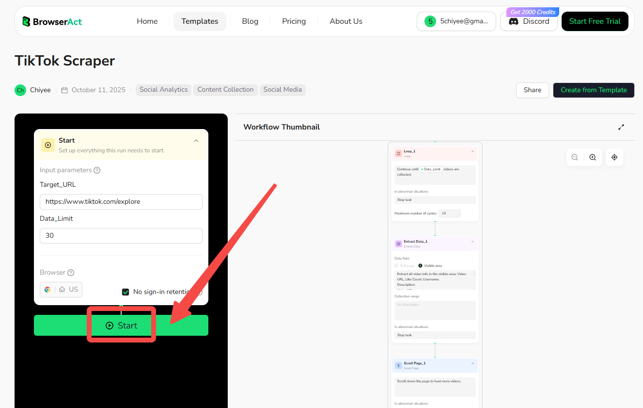 BrowserAct tiktok scraper