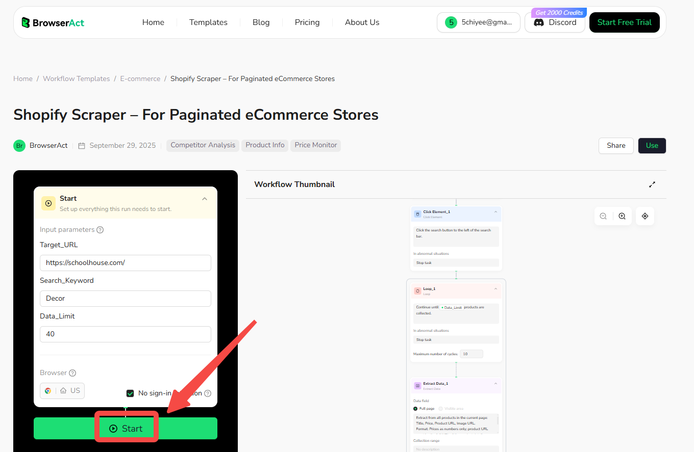 Browseract shopify scraper