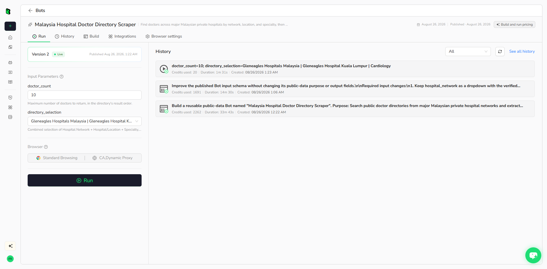 Real BrowserAct run inputs