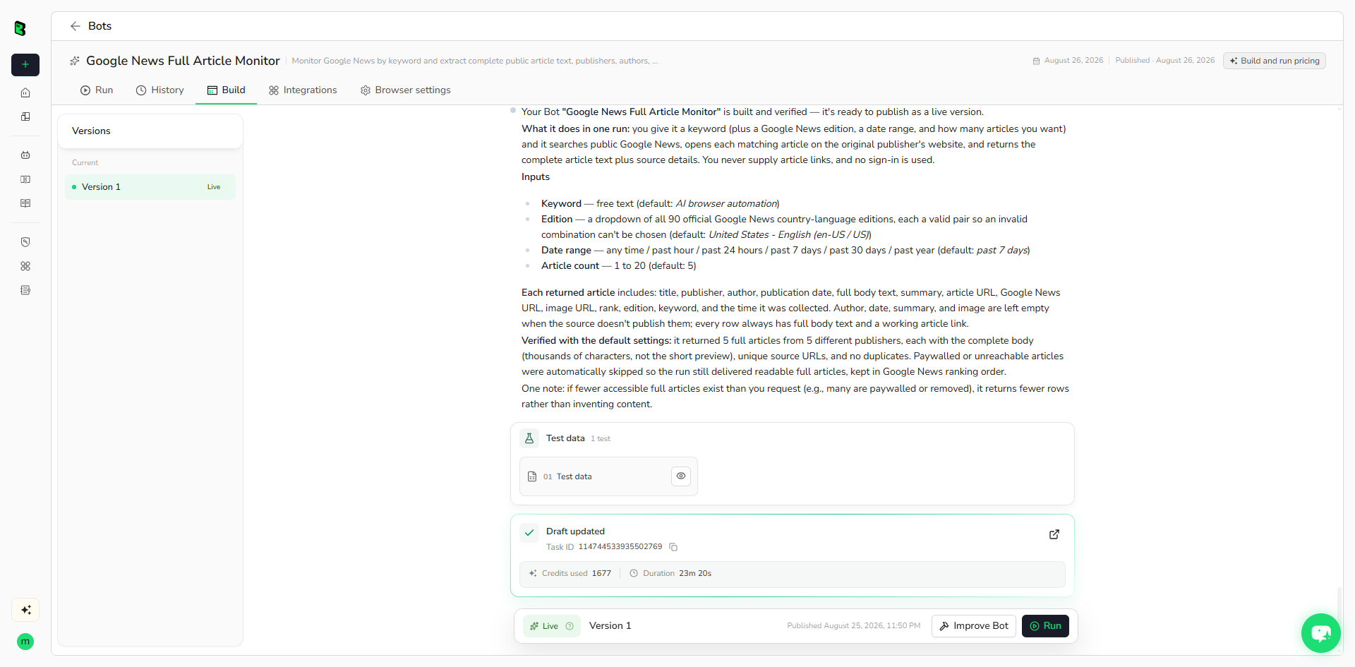 BrowserAct building the Bot