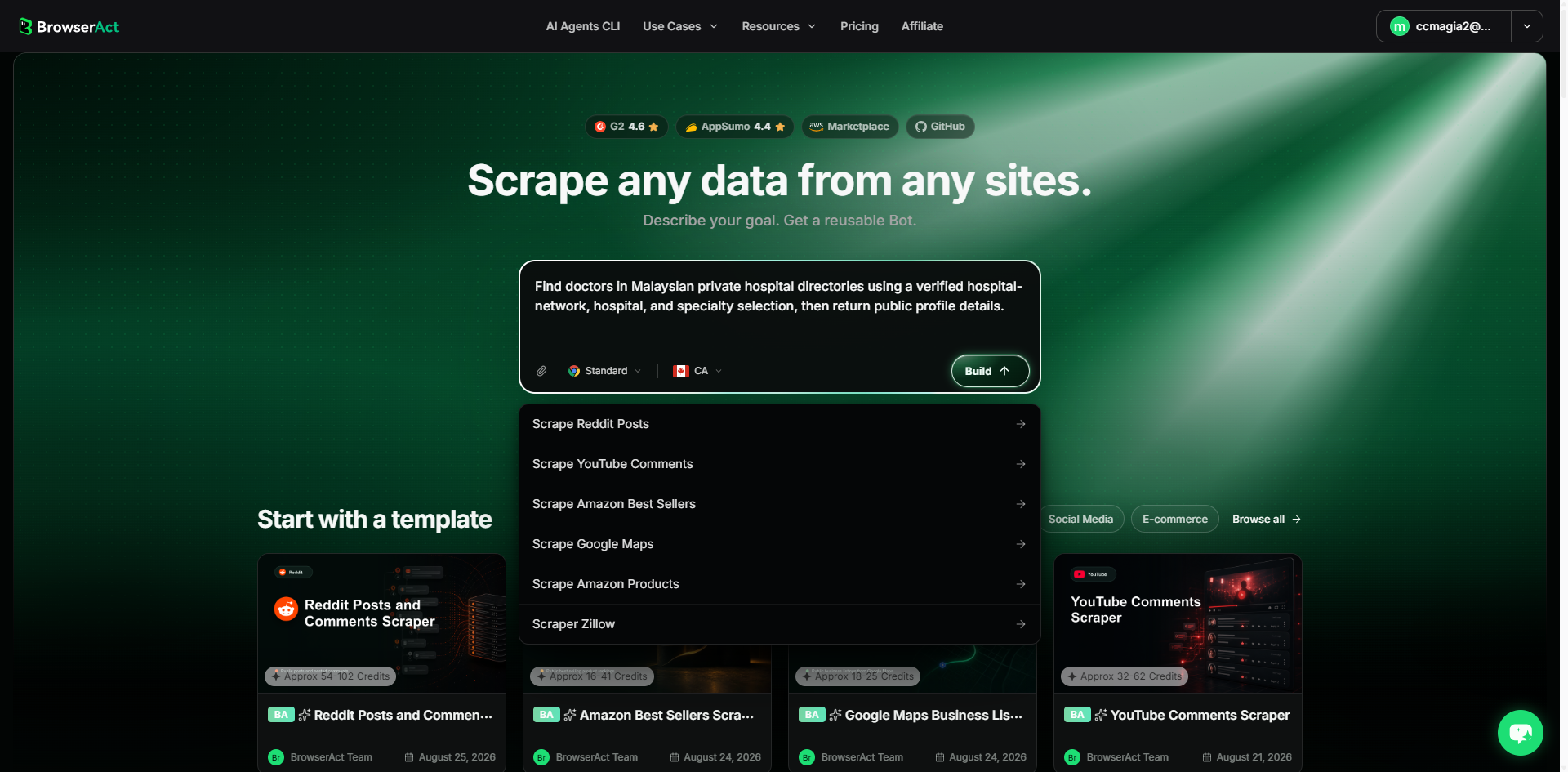 Describe the data you need in Agent Built