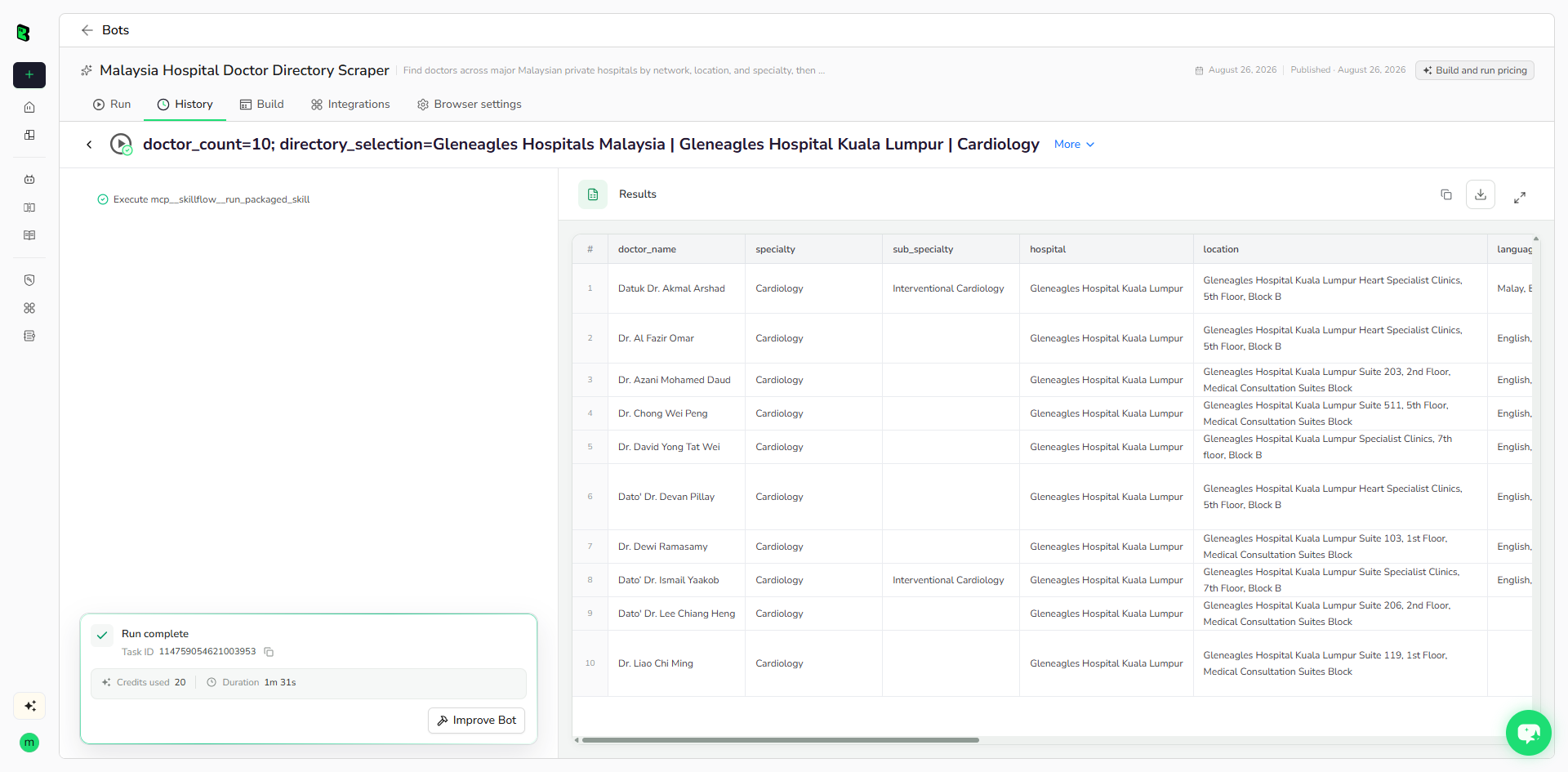 Real BrowserAct doctor directory results